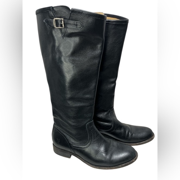 FRYE Pippa Black Back Zip Tall Leather Boots Sz 6.5 - Picture 1 of 16